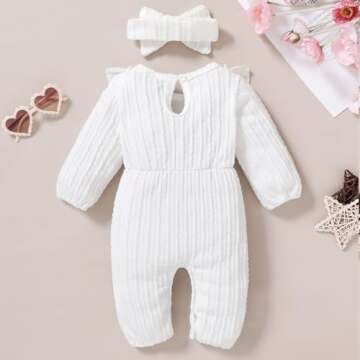 Happy Town Baby Girl Romper Infant Fall Winter Clothes Ruffle Sweater Long Sleeve Bodysuit Jumpsuit and Headband