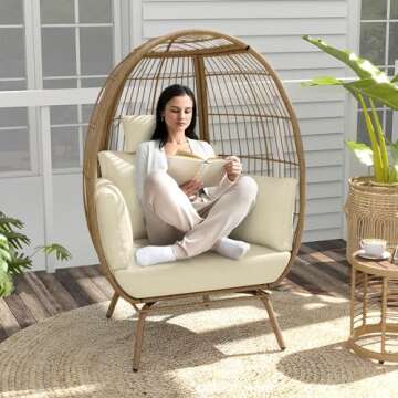 YITAHOME Egg Chair Outdoor, 370lbs Capacity Wicker Patio Basket Chair, All-Weather Oversized Station...