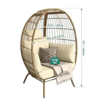 YITAHOME Egg Chair Outdoor, 370lbs Capacity Wicker Patio Basket Chair, All-Weather Oversized Stationary Egg Lounger Chair for Indoor Living Room Outside Balcony Backyard (Beige)