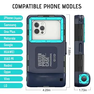 Oreclriy Waterproof Phone Case, Under Water Proof Phone Case for Snorkeling Floating Diving, Underwater Case for iPhone 11/12/13/14 Pro Max XR/XS Samsung Galaxy S23/S22/S21 Ultra/Plus Oneplus Blue