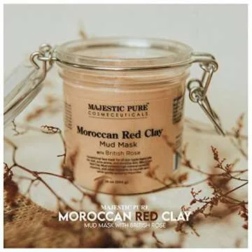 Majestic Pure Moroccan Red Clay Facial Mud Mask with British Rose - Natural Skin Care Mask 10 oz