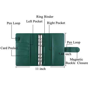 Antner A6 Budget Binder with Zipper Cash Envelopes for Money Organizer & Budgeting, PU Budget Planner Money Saving Binder with Cash Stuffing Envelopes & Labels for Home Office Travel, Dark Green