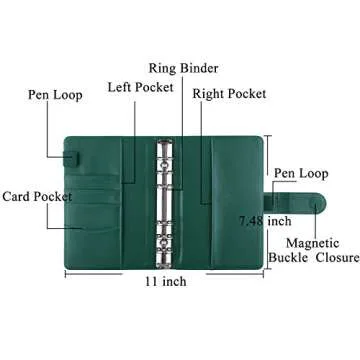 Antner A6 Budget Binder with Zipper Cash Envelopes for Money Organizer & Budgeting, PU Budget Planner Money Saving Binder with Cash Stuffing Envelopes & Labels for Home Office Travel, Dark Green