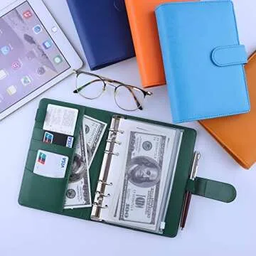 Antner A6 Budget Binder with Zipper Cash Envelopes for Money Organizer & Budgeting, PU Budget Planner Money Saving Binder with Cash Stuffing Envelopes & Labels for Home Office Travel, Dark Green