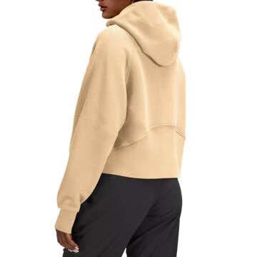 LASLULU Womens Athletic Hoodies Zipper Long Sleeve Crop Tops Oversized Winter Warm Sweater Fleece Lined Sweatshirt Workout Tops with Thumb Hole(Khaki-Medium)