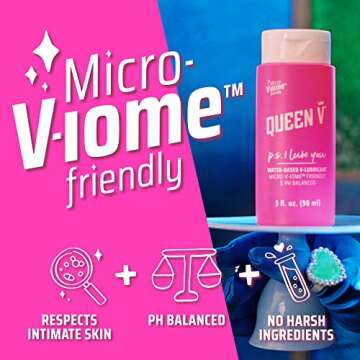 Queen V P.S. I Lube You - Intimate Water-Based Lube, pH Friendly, Free from Parabens, Artificial Colors, Glycerin & Fragrances, 3 oz. Wetter is Better