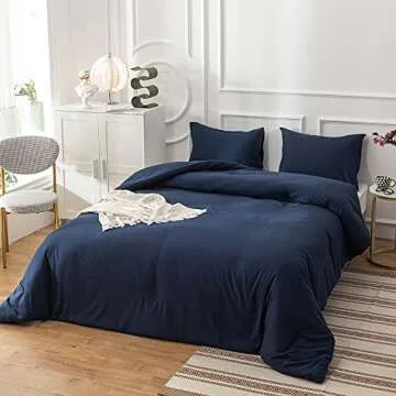 Cottonight Navy Blue Comforter Full Set Dark Blue Bedding Comforter Set Full Solid Color Modern Soft...