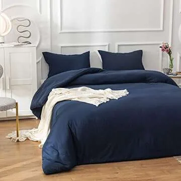 Cottonight Navy Blue Comforter Full Set Dark Blue Bedding Comforter Set Full Solid Color Modern Soft Breathable Quilts Dark Color Men Boys Blanket Cotton Comforter with 2 Pillowcases