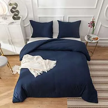 Cottonight Navy Blue Comforter Full Set Dark Blue Bedding Comforter Set Full Solid Color Modern Soft Breathable Quilts Dark Color Men Boys Blanket Cotton Comforter with 2 Pillowcases