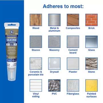 GE Advanced Silicone Caulk for Window & Door - 100% Waterproof, Fast-Curing, Durable Sealant, 2.8 fl...