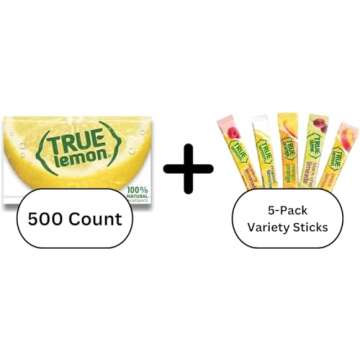 True Lemon Bulk Pack - 500 Count with 5 True Lemon Sticks Variety Lemonades - Enjoy Refreshing Citru...