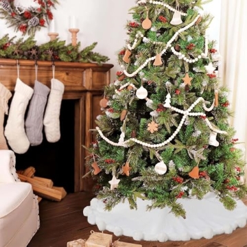 Elegant 48 Inch White Christmas Tree Skirt with Pom Poms