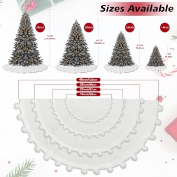 Elegant 48 Inch White Christmas Tree Skirt with Pom Poms