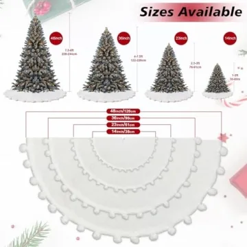 Elegant 48 Inch White Christmas Tree Skirt with Pom Poms
