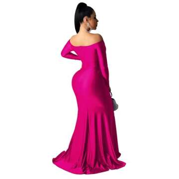 Womens Sexy Off Shoulder Long Sleeve Maxi Dress High Split Formal Wedding Cocktail Prom Evening Gown