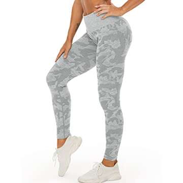 YEOREO Women's Seamless Camo Workout Leggings High Waisted Tummy Control Yoga Pants Gym Compression Tights Grey M