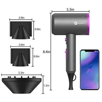 Slopehill Professional Ionic Hair Dryer, Powerful 1800W Fast Drying Low Noise Blow Dryer with 2 Concentrator Nozzle 1 Diffuser Attachments for Home Salon Travel (Grey)