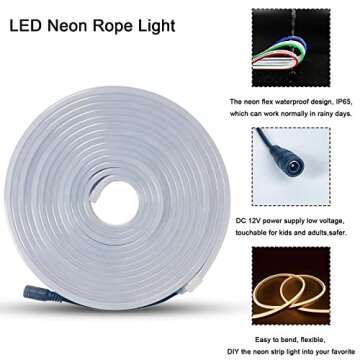 DSJJBLL Flexible Neon Rope Strip Night Light,Outdoor Indoor LED Cut Freedom 16.4FT/Set Power Supply/Clip Included (White)