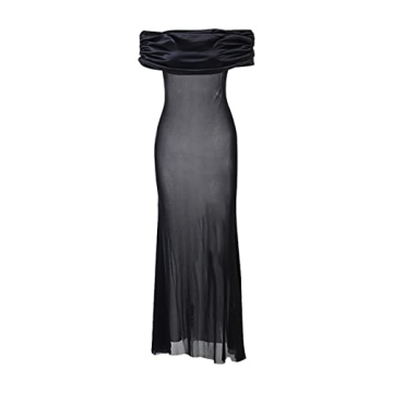 Sexy See Through Mesh Sheer Lace Patchwork Maxi Dress Perspective Ruffle Backless Long Dress Split B...