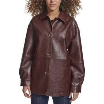Levi's Women's Relaxed Fit Faux Leather Blazer, Oxblood Gloss