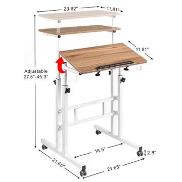SIDUCAL Small Standing Desk, Portable Stand Up Desk, Height Adjustable Mobile Standing Desk Converter with Wheels Computer Workstations, Rolling Desk Laptop Cart for Standing or Sitting, Vintage Oak