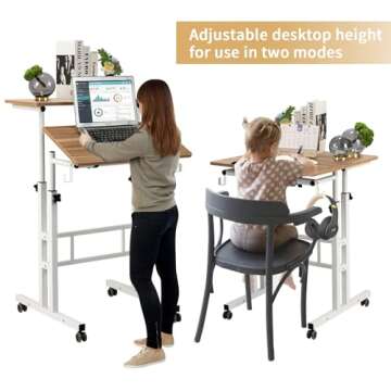 SIDUCAL Small Standing Desk, Portable Stand Up Desk, Height Adjustable Mobile Standing Desk Converter with Wheels Computer Workstations, Rolling Desk Laptop Cart for Standing or Sitting, Vintage Oak