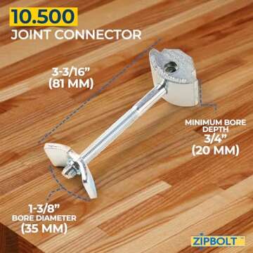 Zipbolt 10.500 Countertop Miter Connector — 5 Piece Joint Fastener Drawbolt Pack with 5mm Hex Bit for Joining Countertops, Butcher Blocks, Furniture, and More - Single-Handed Tightening