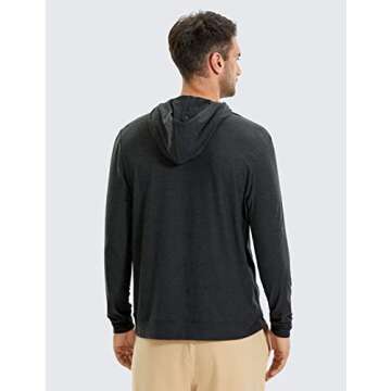 CRZ YOGA Men's Lightweight Pullover Hoodies Long Sleeve Sweatshirt Quick Dry Casual Athletic Hooded Tops with Pocket Black Heather Small