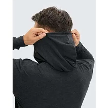 CRZ YOGA Men's Lightweight Pullover Hoodies Long Sleeve Sweatshirt Quick Dry Casual Athletic Hooded Tops with Pocket Black Heather Small
