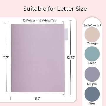 Y YOMA 12 Pack Colored Hanging File Folders Letter Size Decorative Hanging Folder Cute Pretty File Folder for Filing Cabinet Office Home with 1/5-Cut Adjustable Tabs, 4 Selected Morandi Color