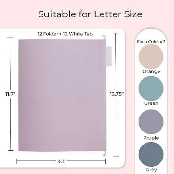 Y YOMA 12 Pack Colored Hanging File Folders Letter Size Decorative Hanging Folder Cute Pretty File Folder for Filing Cabinet Office Home with 1/5-Cut Adjustable Tabs, 4 Selected Morandi Color