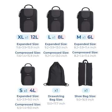 BAGSMART Compression Packing Cubes for Travel, 6 Set Packing Cubes for Suitcases, Lightweight Suitca...