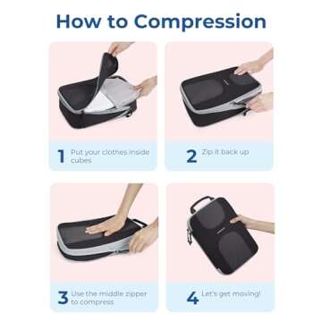BAGSMART Compression Packing Cubes for Travel, 6 Set Packing Cubes for Suitcases, Lightweight Suitcases Organizers Bag Set & Compression Travel Cubes, Travel Essentials Packing Organizers Black