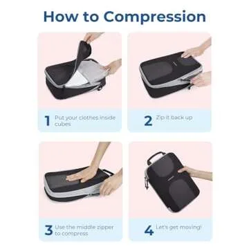 BAGSMART Compression Packing Cubes for Travel, 6 Set Packing Cubes for Suitcases, Lightweight Suitcases Organizers Bag Set & Compression Travel Cubes, Travel Essentials Packing Organizers Black