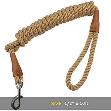 BTINESFUL Heavy Duty Cotton Rope Dog Leash 10 ft, Strong Dog Leash Soft Handle Dog Traction for Large Medium Dogs Hiking, Camping, Exploring, Walking(1/2" x 10ft, Brown)