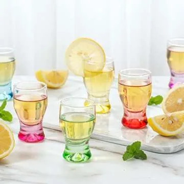 M&N HOME Set of 6, Heavy Base Glassware Drinking Whiskey Glass Cups for Vodka, Brandy, Bourbon & Liquor Beverage Dining Décor Gifts, 1.7 oz, Multicolored