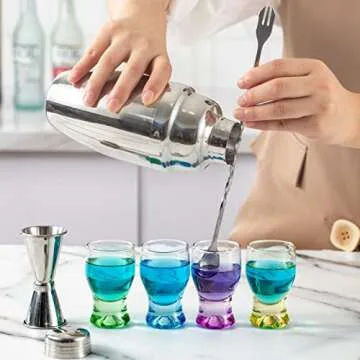 M&N HOME Set of 6, Heavy Base Glassware Drinking Whiskey Glass Cups for Vodka, Brandy, Bourbon & Liquor Beverage Dining Décor Gifts, 1.7 oz, Multicolored