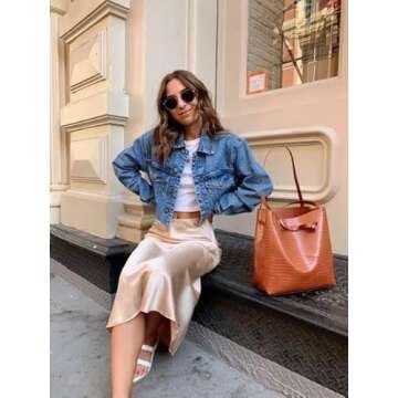 Zeagoo Womens Midi Skirts Satin Zipper High Waisted Skirts Casual Silk Skirt for Work