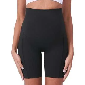 POSHDIVAH Maternity Biker Shorts with Pockets - Black