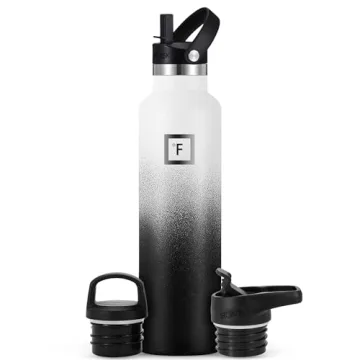 IRON °FLASK Camping & Hiking Hydration Canteens - 3 Lids (Narrow Straw Lid) Leak Proof Vacuum Insul...
