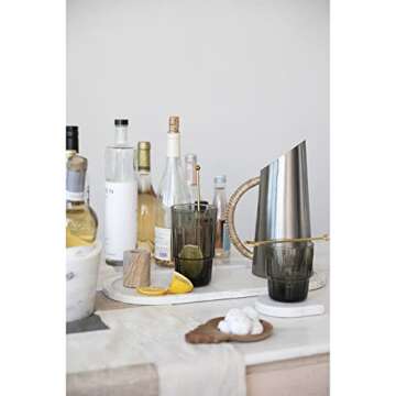 Bloomingville Modern Boho Angled Stainless Steel Rattan Wrapped Handle Pitcher, Silver