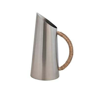 Bloomingville Modern Boho Angled Stainless Steel Rattan Wrapped Handle Pitcher, Silver