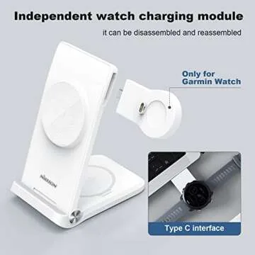Nillkin Charger Stand for Garmin Watch Instinct Fenix 7/7S Forerunner 245/745/945 Vivoactive, 3 in 1 Portable & Foldable Magsafe Wireless Charging Station for iPhone 16 15 14 13 12 & AirPods 2/3/Pro