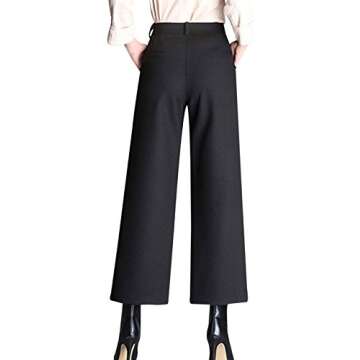 Tanming Women's Casual High Waist Trousers Wool Blend Cropped Wide Leg Pants