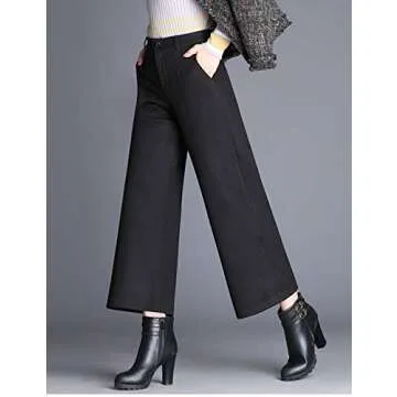 Stylish Tanming Women's High Waist Wool Blend Wide Leg Pants