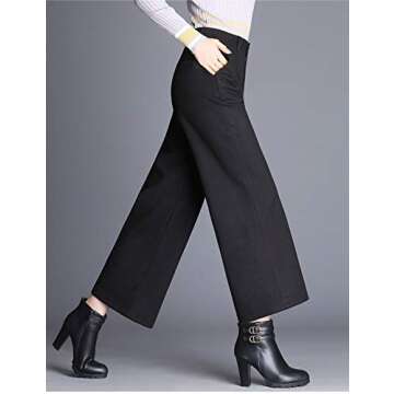 Tanming Women's Casual High Waist Trousers Wool Blend Cropped Wide Leg Pants