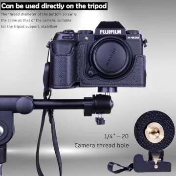 Dekok Camera Case for FUJIFILM X-S20 Half Case with Wrist Strap,Retro Style Leather Camera Case w/Fiberglass board, for Photography, Shooting, Video Creators (black)