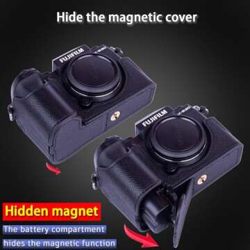 Dekok Camera Case for FUJIFILM X-S20 Half Case with Wrist Strap,Retro Style Leather Camera Case w/Fiberglass board, for Photography, Shooting, Video Creators (black)