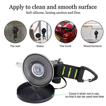 CONBOLA Suction Cups Hooks Heavy Duty Outdoor Car Camping Essentials 4 Pieces Upgraded Tie Down Suction Cup,Camper Accessories Strong Power for RV Boat Window Glass Camping Trap.(4 pcs,Green)