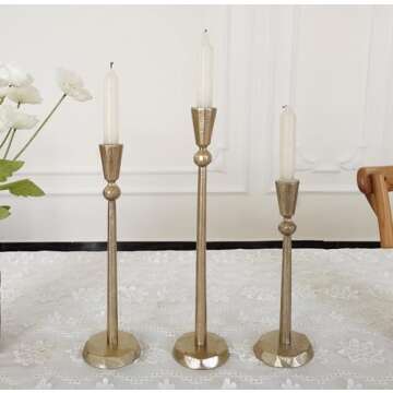 Iron Gold Taper Candle Holder Set of 3 - Elegant Decorative Brass Holders for Parties & Weddings